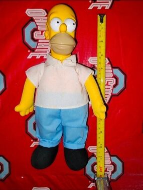 Licensed Yellow Cartoon Character Plush - Yellow Shirt, Blue Pants